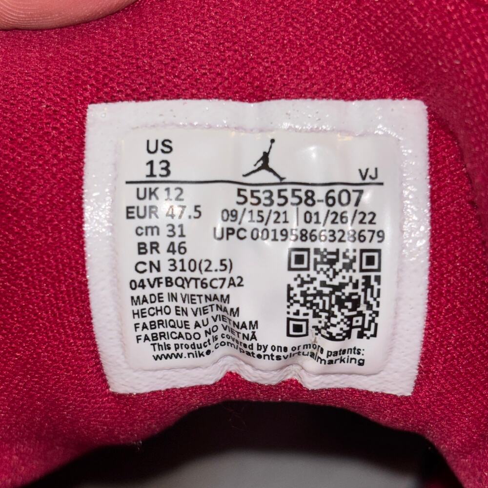 Nike Air Jordan 1 Low Cardinal Red White Mens 13 Leather Sneakers 553558 607 - Picture 13 of 13